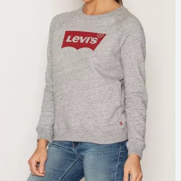 Levi’s classic logo Crewneck sweatshirt pullover long sleeve grey with red logo - Picture 1 of 9